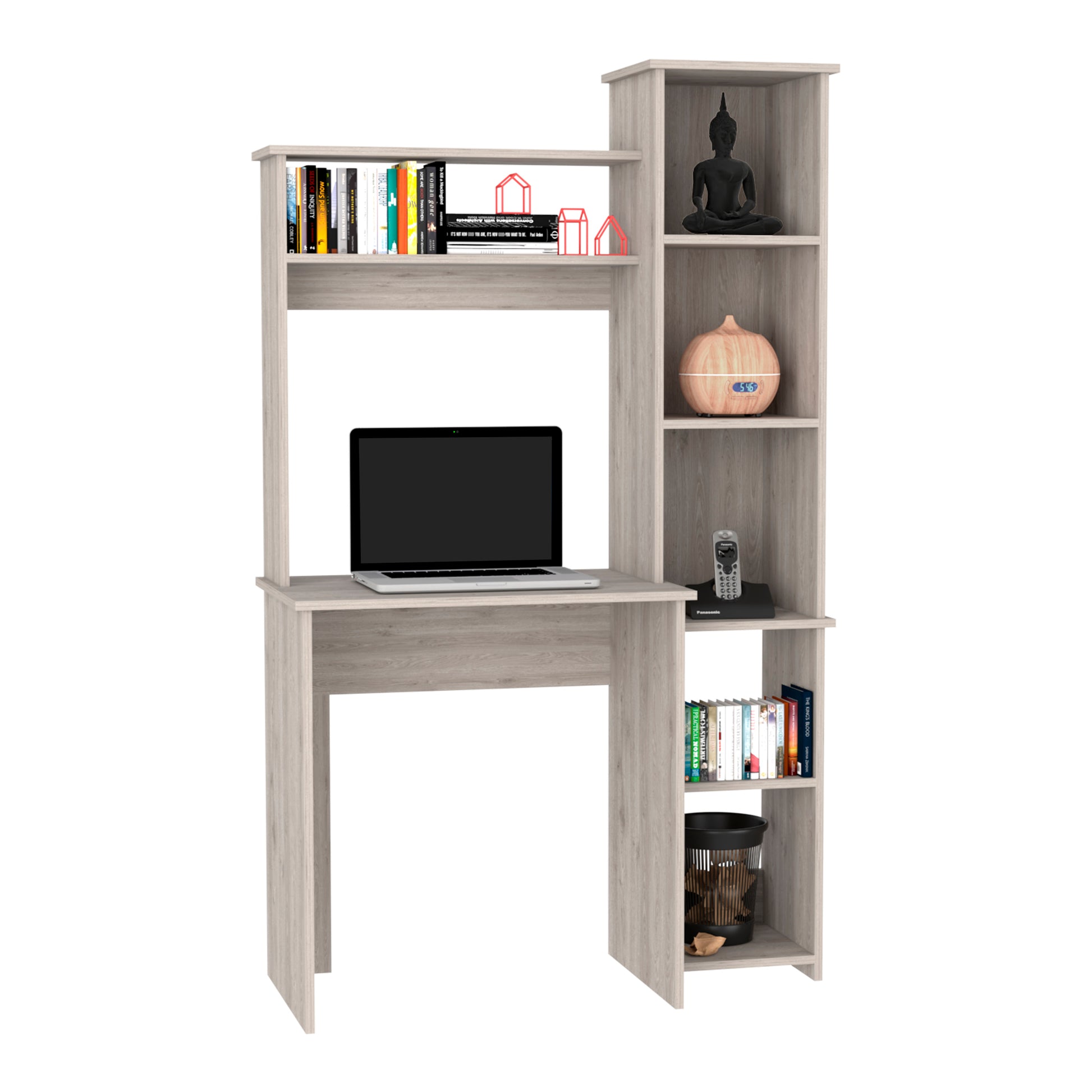 Versalles Writintg Desk, Two Superior Shelves, Five Cubbies Light Gray Gray Computer Desk Office Modern Rectangular Shelves Desk Rectangular Particle Board Particle Board