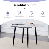 Table And Chair Set.Modern Extendable Mdf Dining Table.The Table Has A Telescopic Design, Suitable For Gatherings Of Different Size.Paired With 6 Chairs With Pu Cushions And Black Metal Legs.