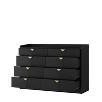 8 Drawer Double Dresser For Bedroom With Led, Modern Dressers Chest Of Drawers With Fluted Panel, Wide Wood Storage Dresser Organizer, Dresser For Bedroom, Living Room,Black Black Mdf