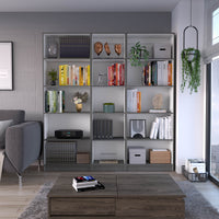 Luetz 3 Piece Home Bookcase Set, 67" Wide With 15 Shelvesliving Room Set Set Matt Gray White Multicolor Particle Board