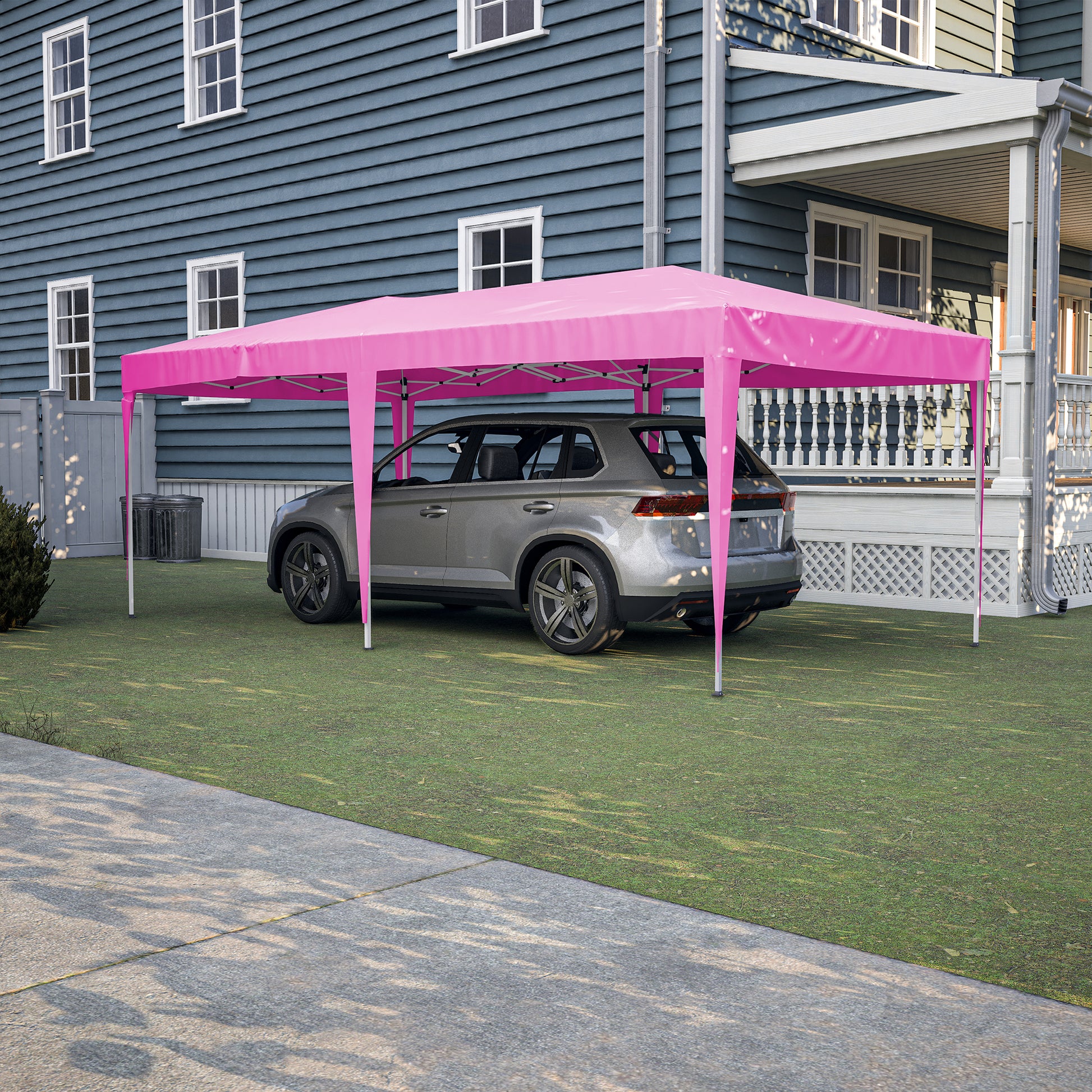 10'X20' Pop Up Canopy Tent With 6 Sidewalls, Ez Pop Up Outdoor Canopy For Parties, Waterproof Commercial Tent With 3 Adjustable Heights, Carry Bag, 6 Sand Bags, 6 Ropes And 12 Stakes, Pink Pink Metal