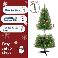 4Ft Artificial Christmas Tree Prelit With Stand,100 Warm White Led Lights,Realistic 241 Branch Tips Pvc Green Norwood Spruce Tree Easy Assembly For Indoor,Home Green Pvc