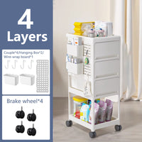 Storage Stroller 4 Layer, Storage For Bedroom, Living Room, Kitchen,Restroom,Flexible To Move, Can Put Toys, Snacks, Tools, Pet Supplies,Pp Material Is Safe And Durable White Plastic