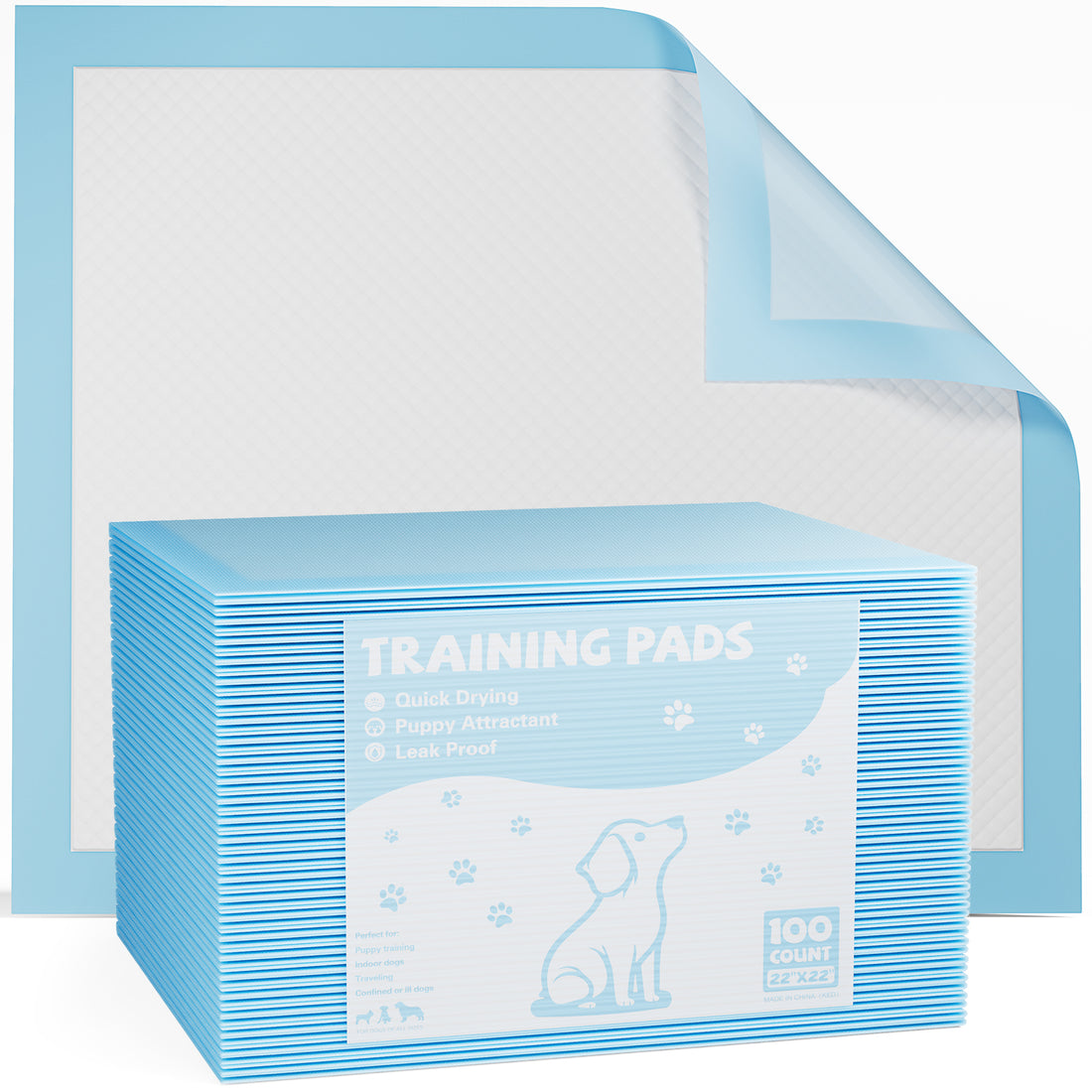 Disposable Dog Training Pads,22"X22" Ultra Absorbent Leak Proof Quick Drying Pet Pee Pads For Small To Large Dogs And Puppies Indoor Use, 100 Count White Fabric Plastic