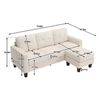 Velvet Sectional Couch Withl Shaped Sofa With Ottoman For Small Apartment Beige Velvet 3 Seat