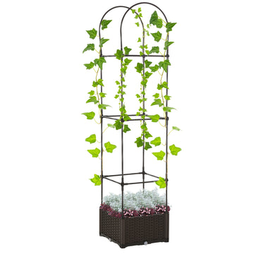 Outsunny Raised Garden Bed With Trellis, Self Watering Planter Box, 69.7" Tomato Planters For Climbing Plants Vegetable Vine Flowers Brown Metal