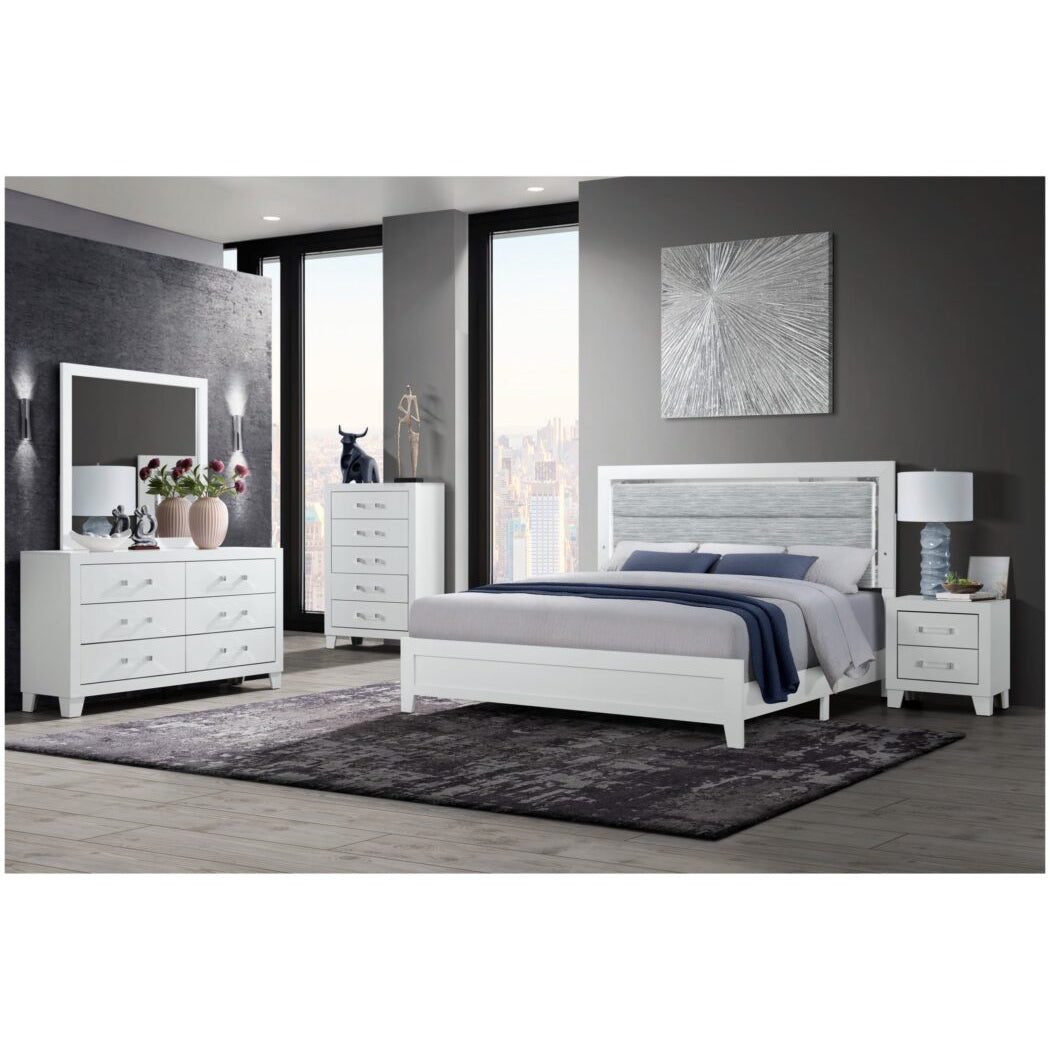 Omoda White Full Bed With Led White Rubber Wood