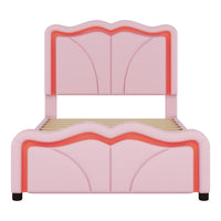 Twin Size Upholstered Platform Bed With Curve Shaped And Height Adjustbale Headboard,Led Light Strips,Pink Twin Pink Upholstered