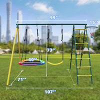 Indoor Outdoor Metal Swing Set With Safety Belt For Backyard Multicolor Steel