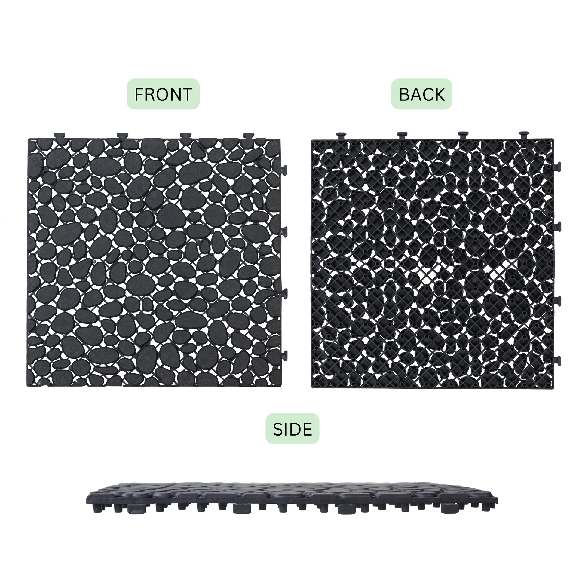 12 X 12 Inch Black Interlocking Deck Tiles Plastic Waterproof Outdoor All Weather Anti Slip Bathroom Shower Balcony Porch Strong Weight Capacity Upto 440 Lbs, Pebble Stone Pattern Pack Of 12 Black Garden & Outdoor American Design,American Traditional