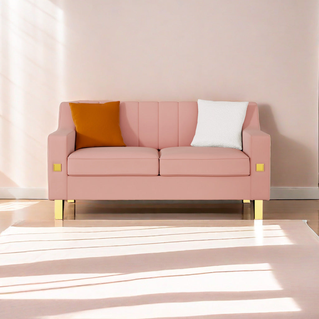 Fx P85 2S Pk 2 Seats Sofa Luxury Pink Velvet Loveseat Sofa With Gold Accents Modern 3 Seat Couch With Plush Cushions, Perfect For Living Room And Office Decor Temu Suitable Pink Velvet