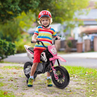 Qaba Kids Dirt Bike With Twist Grip Throttle, 12V Electric Motorcycle, Electric Bike For Toddler With Training Wheels, Rear Suspension & Music For Ages 3 6 Years, Pink Pink Plastic