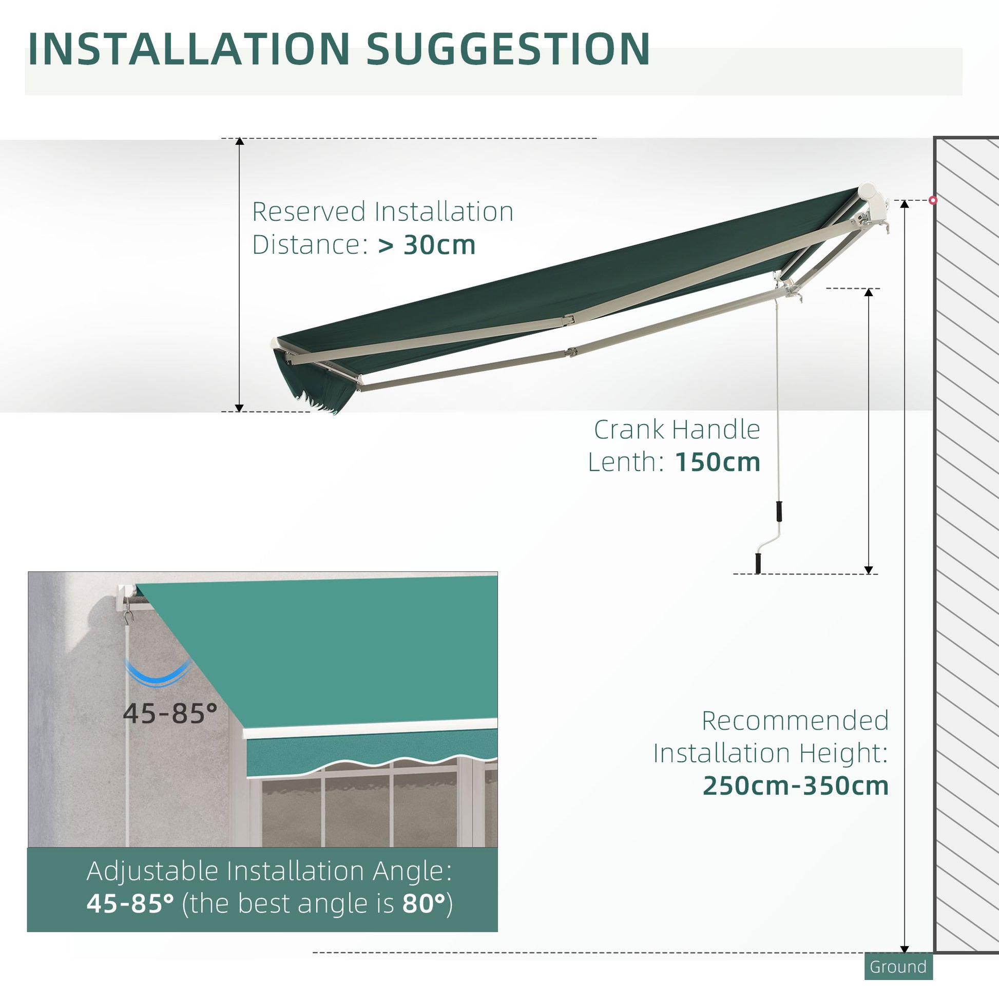 Outsunny 10' X 8' Retractable Awning, Patio Awnings, Sunshade Shelter W Manual Crank Handle, Uv & Water Resistant Fabric And Aluminum Frame For Deck, Balcony, Yard, Green Green Aluminum