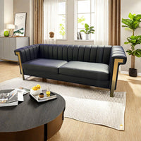 Fx P81Pu Bk Sofa 84.65Inch Fashionable Sofa For Livingroom And Office Room 3S Sofa Temu Suitable Black Pu 2 Seat