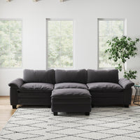 Living Room Furniture Luxury Sectional Sofa Couch With Ottoman Soft Velvet Upholstered Sofa Grey Grey Foam Velvet 3 Seat