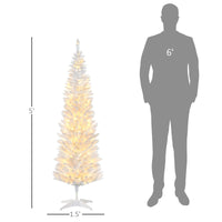 Homcom 5' Tall Pre Lit Slim Noble Fir Artificial Christmas Tree With 110 Warm White Led Lights And 294 Tips, For Christmas Decoration, White White Plastic