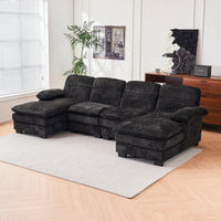 U Shaped Profile Sofa, Including Two Single Seats And Two Chaise, Modular Sofa, Chenille Sofa,Black Black Foam Polyester 4 Seat