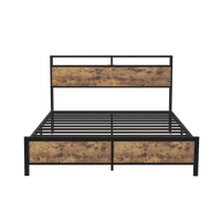 Industrial Full Bed Frame With Led Lights And 2 Usb Ports, Bed Frame Full Size With Storage, Noise Free, No Box Spring Needed, Rustic Brown Full Rustic Brown Metal Metal