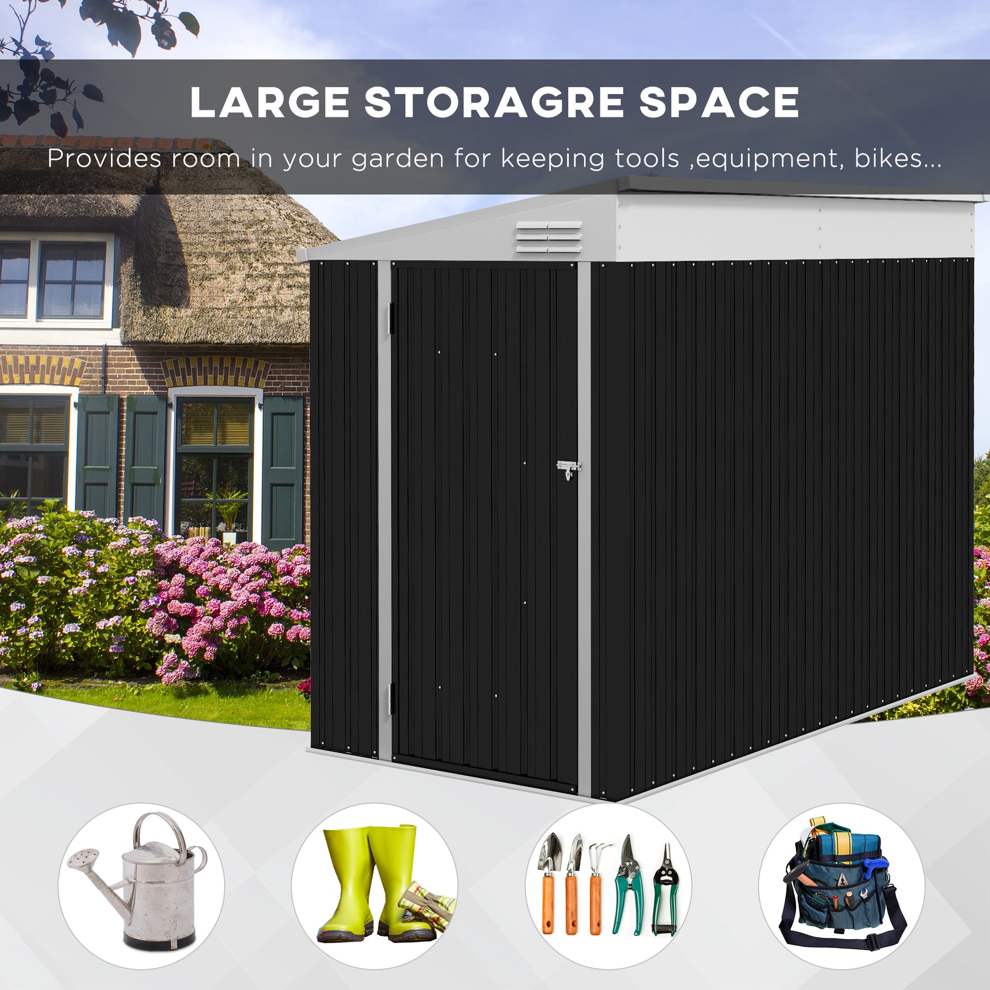 Outsunny 4' X 8' Metal Outdoor Storage Shed, Lean To Storage Shed, Garden Tool Storage House With Lockable Door And 2 Air Vents For Backyard, Patio, Lawn, Dark Gray Gray Steel