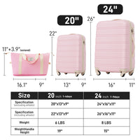 Hardshell Luggage Sets 2Pcs Bag Spinner Suitcase With Tsa Lock Lightweight 20" 24" Light Pink Abs