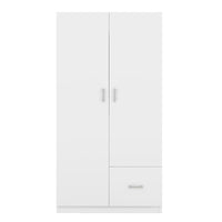 Wooden Wardrobe With Double Doors, Armoire With Hanging Rod, 5 Fixed Shelves, One Storage Drawer,White White Particle Board