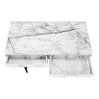 Computer Desk, Home Office, Laptop, Storage Drawers, 48"L, Work, White Marble Look Laminate, Black Metal, Contemporary, Modern White Particle Board