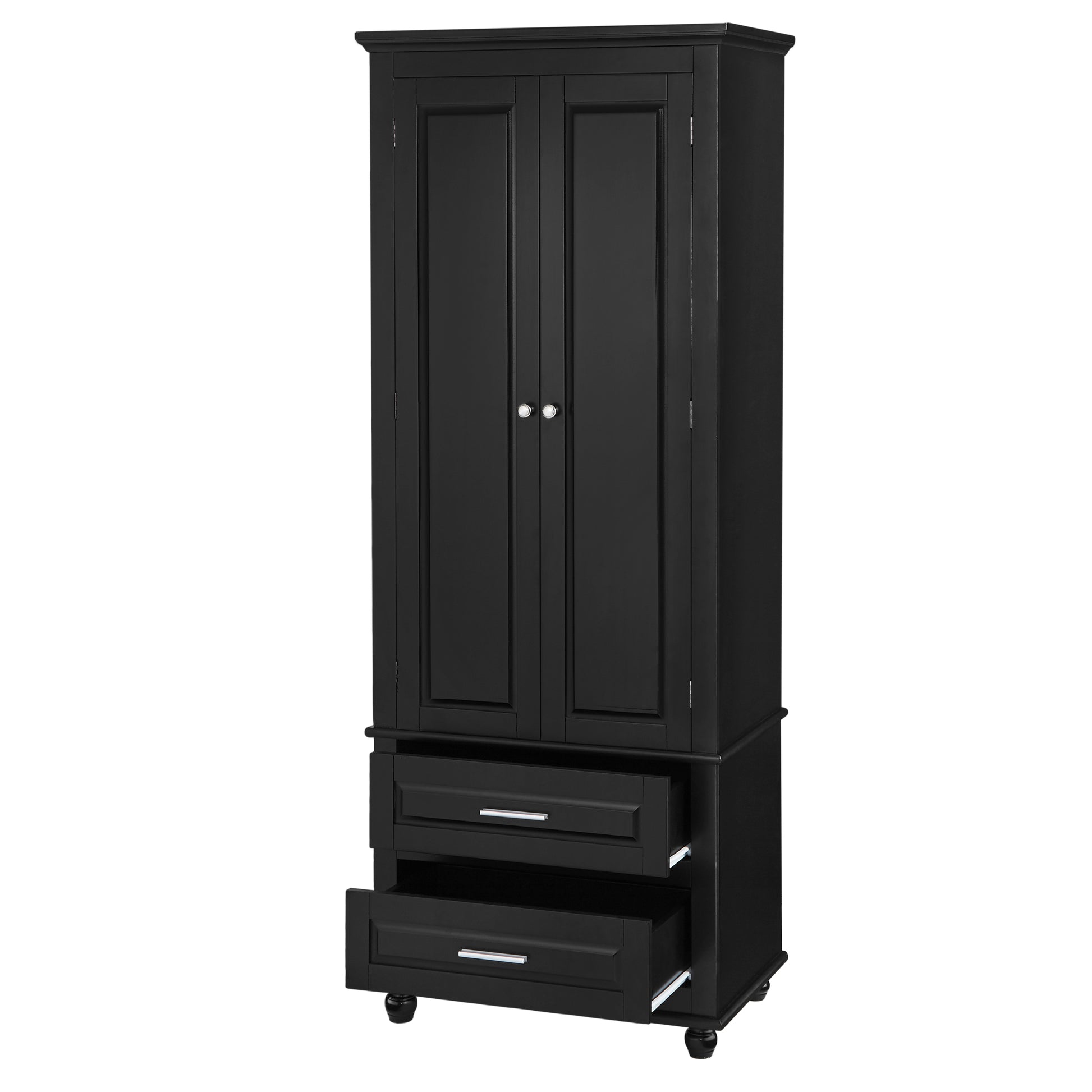 Tall Storage Cabinet With Two Drawers For Bathroom Office, Black Black Mdf