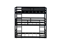 Triple Rubber Wood Bunk Bed With Two Built In Ladders, Guardrails, Twin Over Twin Over Twin, Detachable Triple Twin Bunk Bed,Black Twin Black Bedroom American Design Bed Frame Rubber Wood