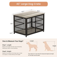 Furniture Style Dog Crate Wrought Iron Frame Door With Side Openings, Grey, 43.3''W X 29.9''D X 33.5''H. Grey Particle Board