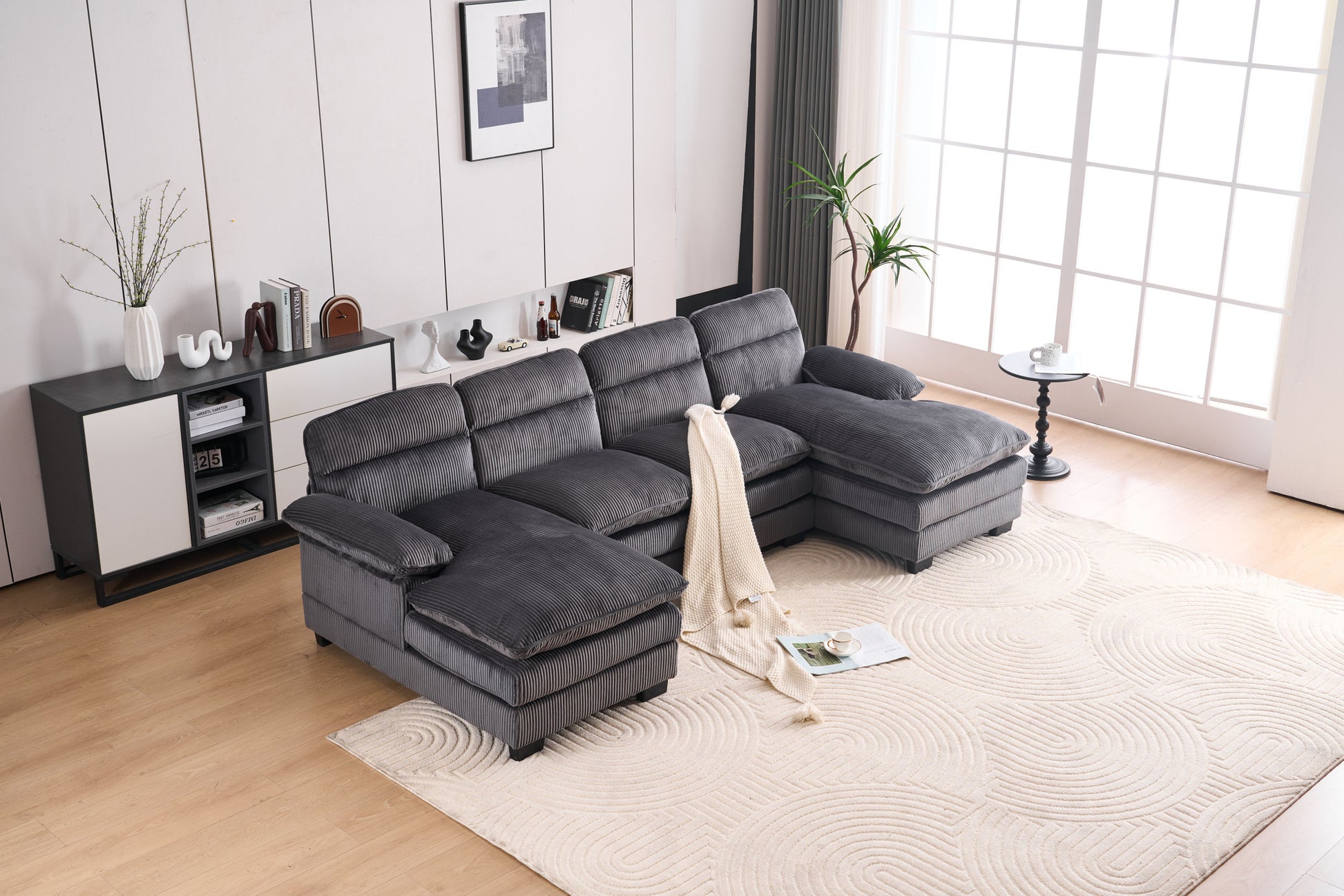 U Shaped Profile Sofa, Including Two Single Seats And Two Chaise, Modular Sofa, Corduroy Sofa Grey Foam Corduroy 4 Seat