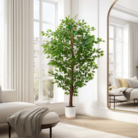 6Ft Ficus Tree Artificial, Realistic Texture Potted Faux Ficus Tree, Fake Trees Indoor Outdoor For Home Office Living Room Bedroom Foyer Porch Decor Green Plastic