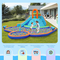 Outsunny Kids Inflatable Water Slide 4 In 1 Bounce House Water Park Jumping Castle With Water Pool, Slide, Climbing Walls, & 2 Water Cannons, 450W Air Blower Multicolor Oxford Fabric