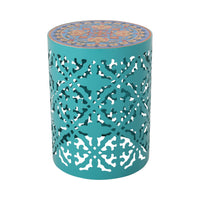 Castana Side Table Teal Rattan Fabric