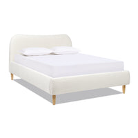 Roman Curved Headboard Upholstered Platform Bed, Queen, Ivory White Boucle Box Spring Not Required Queen White Wood Foam Boucle Boucle