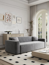 Couches For Living Room, Modern Fabric Upholstered Sofa Tufted Couch With Square Arm And 4 Solid Wood Legs 2 Pillows Decor For Living Room, Office, Apartment Gray Chenille