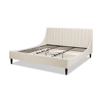 Aspen Vertical Tufted Headboard Platform Bed Set, King, French Beige Performance Velvet Box Spring Not Required King Beige Wood Foam Velvet Velvet