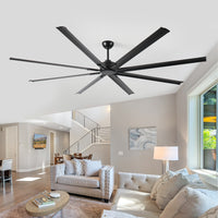 96 Inch Industrial Dc Motor Ceiling Fan, Large Ceiling Fan With 8 Reversible Blades, 5 Speed Remote Control, Home Or Commercial Ceiling Fans For Porch Garage Shop, Black Black Aluminium