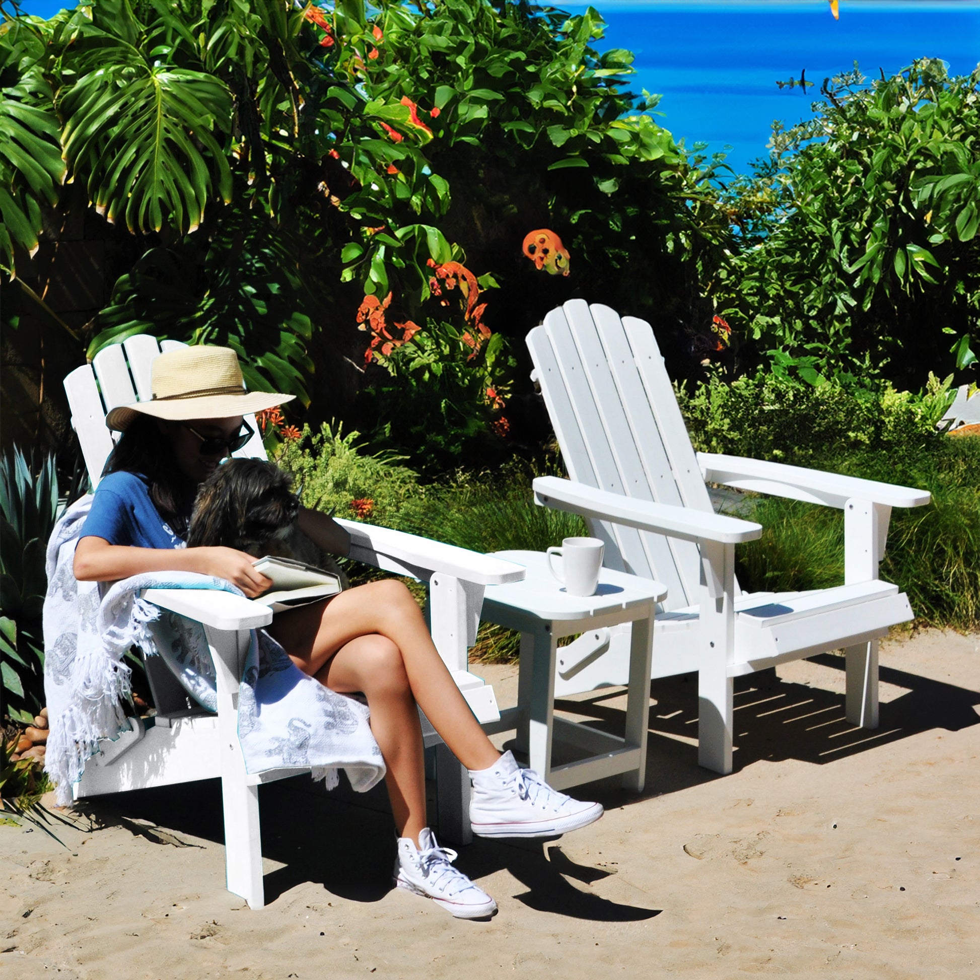 Hips Folding Adirondack Chair, Ultra Durable Weather Resistant Design, Real Wood Look, Easy Folding With No Pins Needed, 300 Lb Capacity, White White Plastic