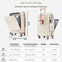 Luggage Set Of 4 With Usb Port, 20, 24Inch With Front Opening Design Airline Certified Carry On Luggage With Cup Holder, Abs Hard Shell Luggage With Expandable Travel Bag, Ivory And Gloden Ivory Gold Abs