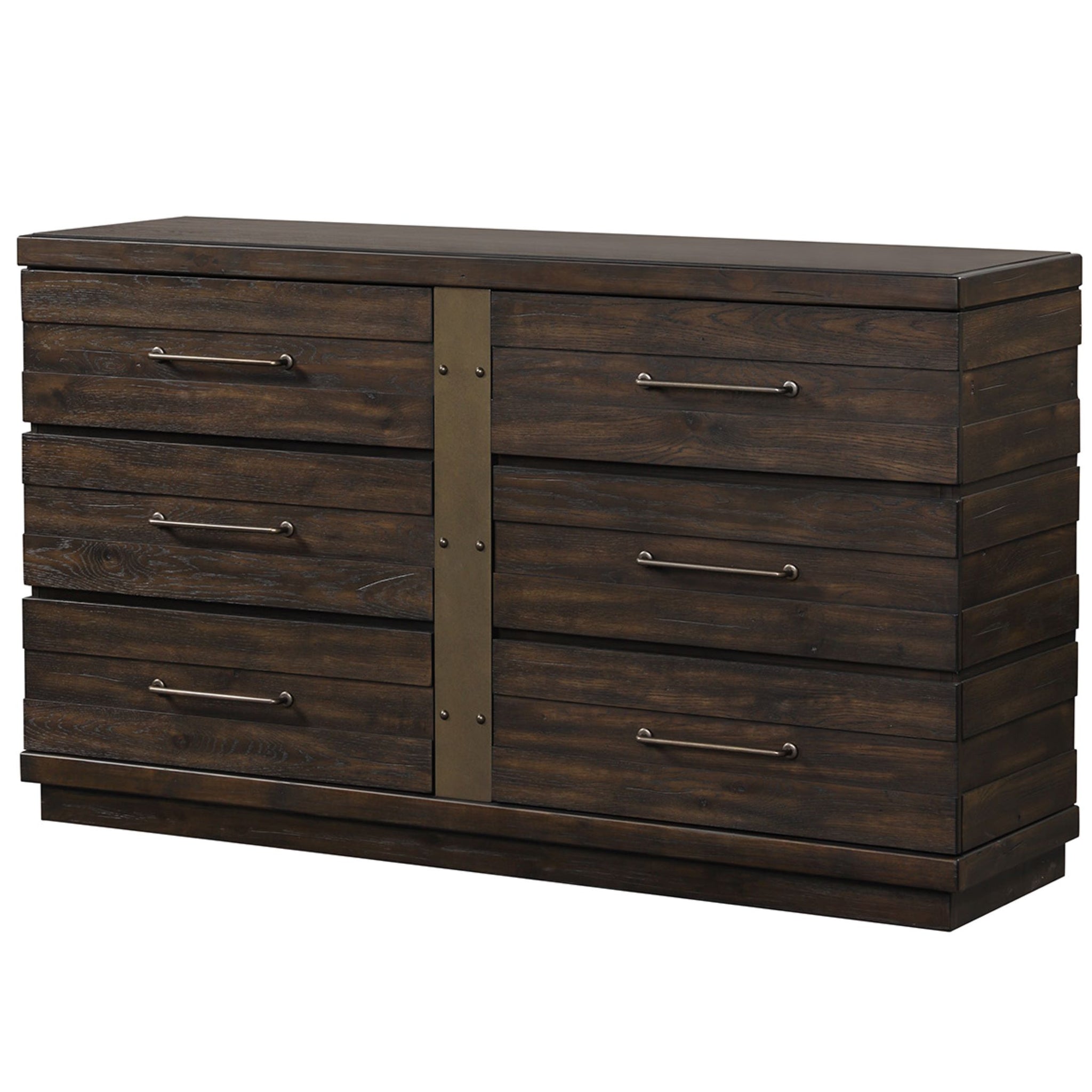 Industrial Farmhouse Designed 6 Drawer Dresser Brown Solid Wood Mdf