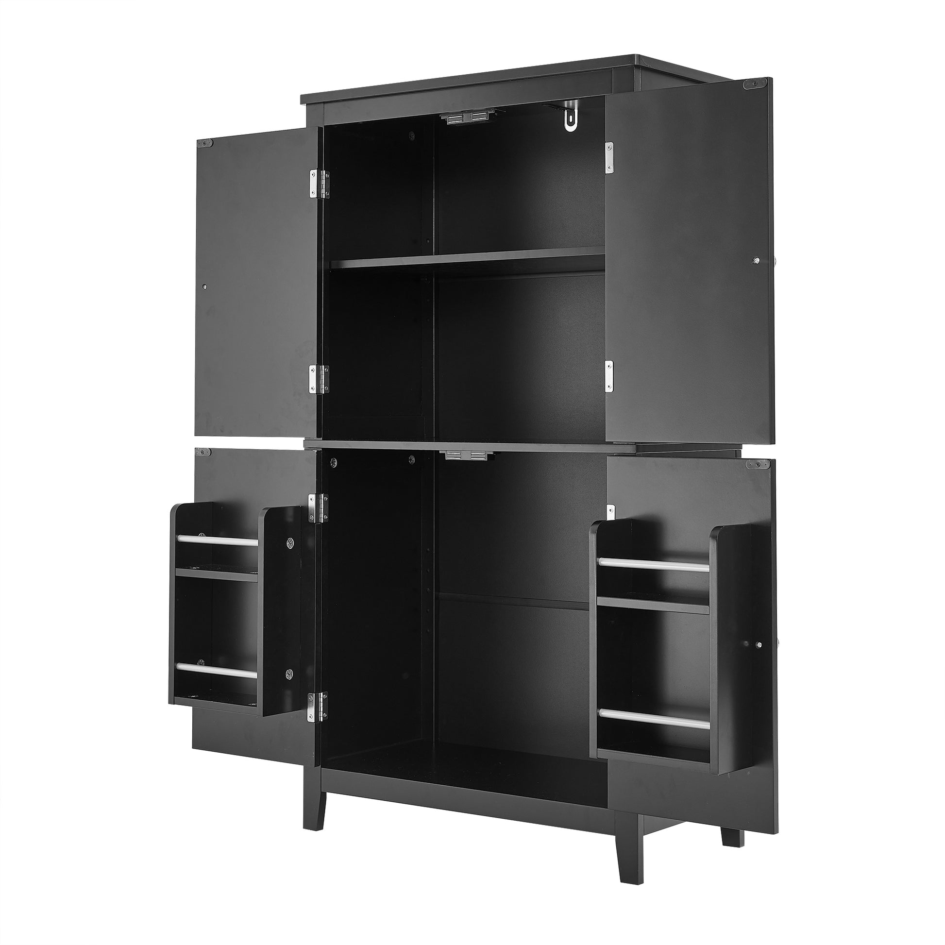 Elegant Bathroom Floor Storage Cabinet, Bathroom Storage Unit, Freestanding Cabinet With 4 Doors, Adjustable Shelves, Adaptable Shelves, Black Black Mdf