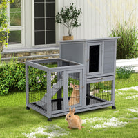 Detachable Rabbit Hutch With Removable Tray And Rolling Casters, Gray White White Gray Pine