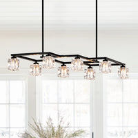 Matte Black Crystal Chandelier For Dining Room, 8 Light Kitchen Chandelier Light Fixture Modern Metal Industrial Chandeliers For Farmhouse Entryway Living Room 8*G9 Bulbs Included Matte Black