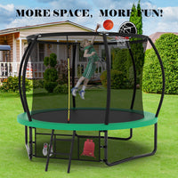 10Ft Pumpkin Trampoline, Outdoor Trampoline With Basketball Hoop, Enclosure Net And Ladder Green Steel