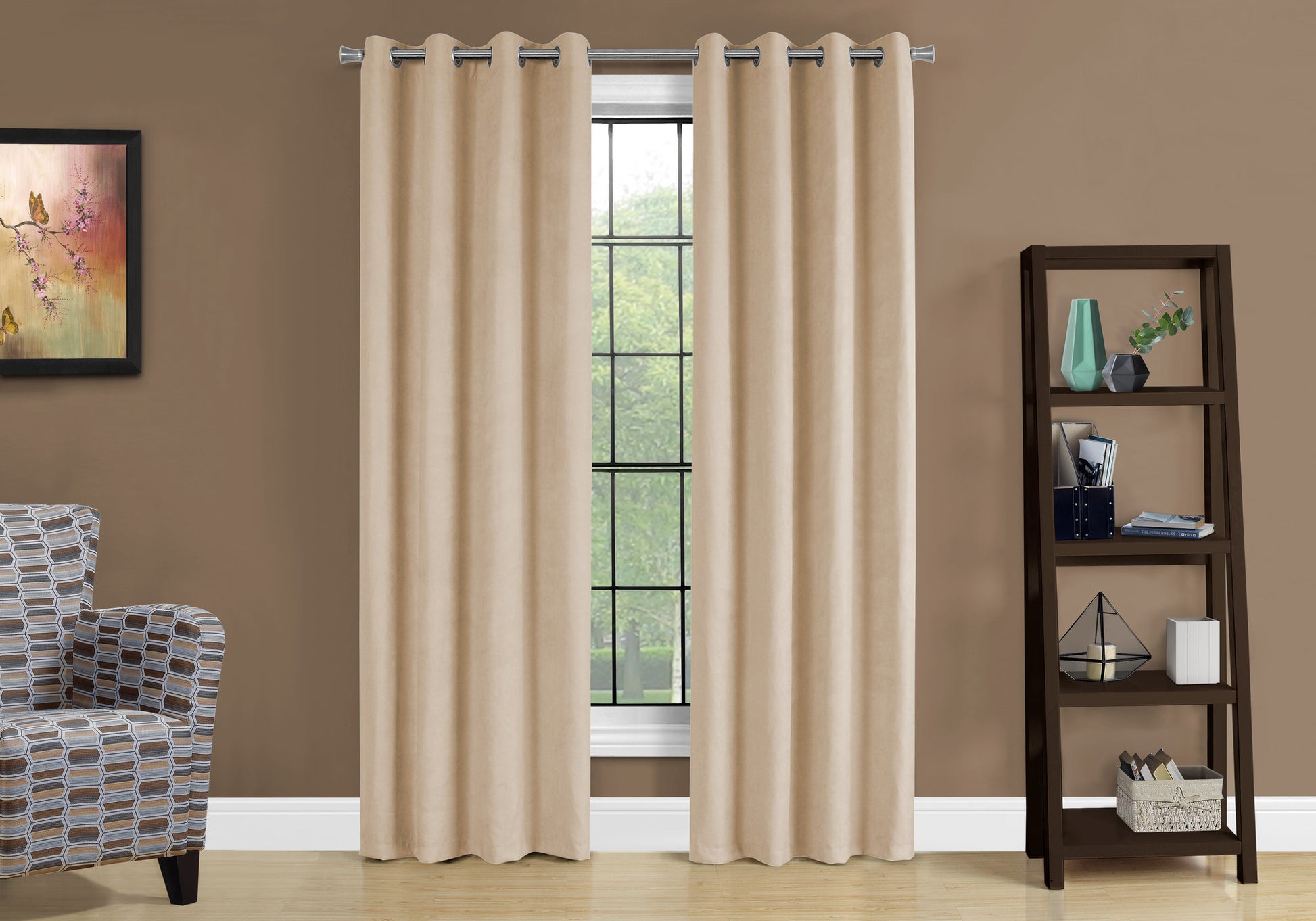 Curtain Panel, 2Pcs Set, 54"W X 95"L, Room Darkening, Grommet, Living Room, Bedroom, Kitchen, Beige Micro Suede, Contemporary, Modern Brown Polyester