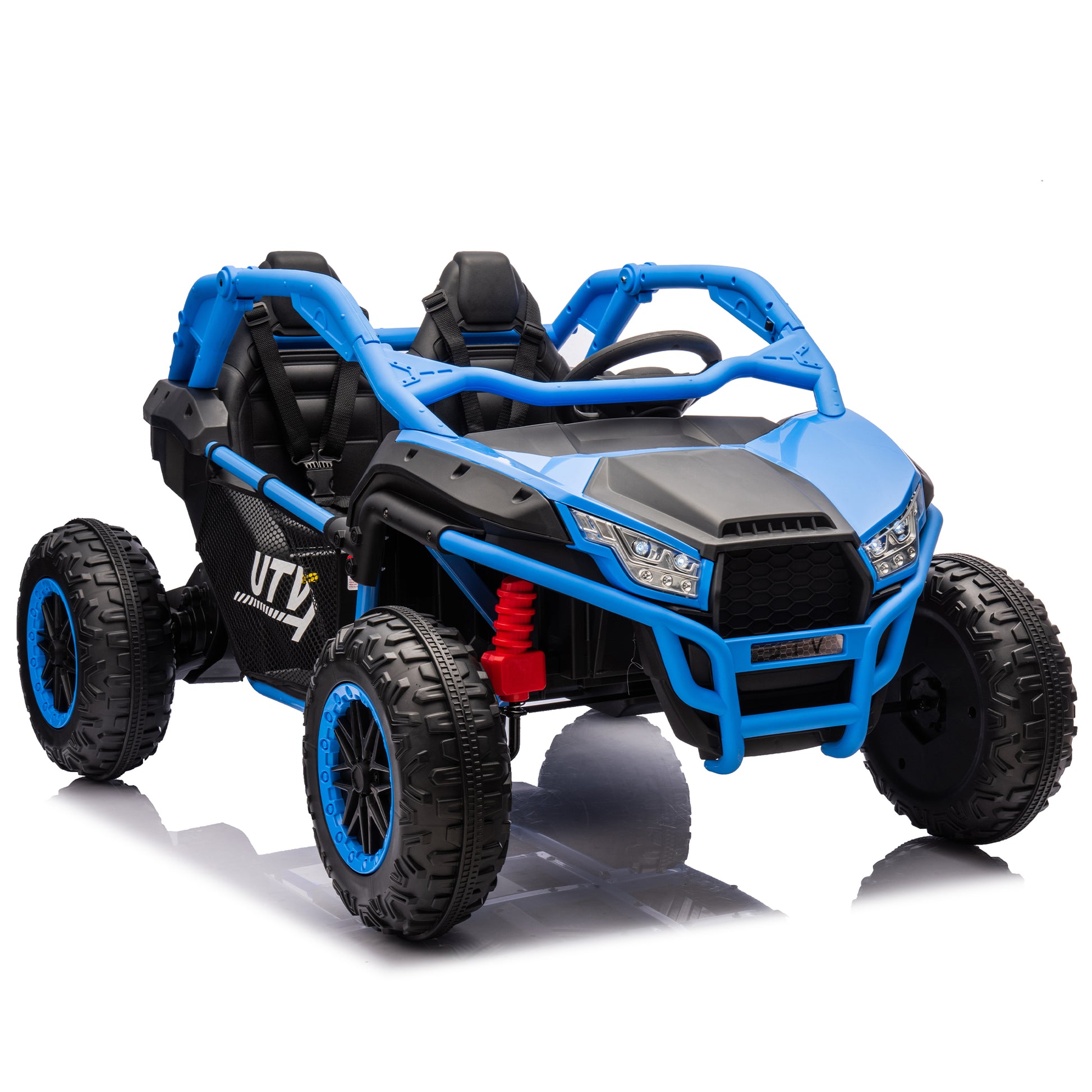 24V Two Seater Kids Ride On Utv W Parents Control,20In Seat Width,400W Super High Power,Four Wheel Suspension,Bluetooth,Mp3,Usb,Led Light,Horn,Rear Storage Space,Speeds 3.73 4.97Mph For Kids Aged 3