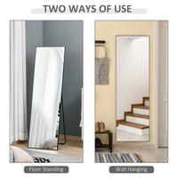 Homcom Full Length Glass Mirror, Freestanding Or Wall Mounted Dress Mirror For Bedroom, Living Room, Bathroom, 19.75" X 63.5", Black Black Aluminum