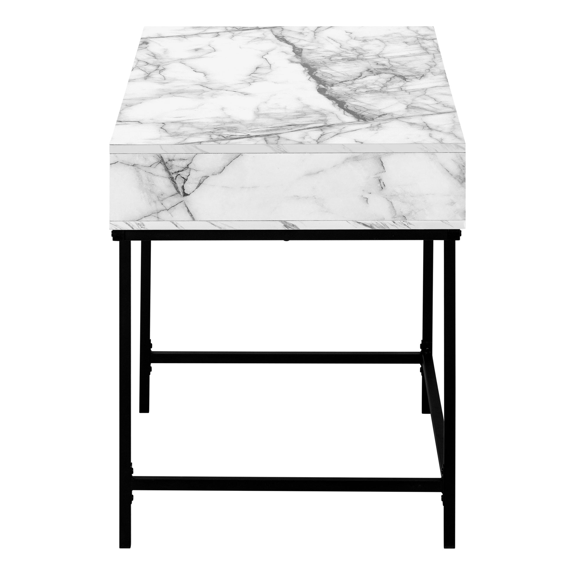 Computer Desk, Home Office, Laptop, Storage Drawers, 48"L, Work, White Marble Look Laminate, Black Metal, Contemporary, Modern White Particle Board