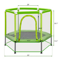 55'' Toddlers Trampoline With Safety Enclosure Net And Balls, Indoor Outdoor Mini Trampoline For Kids Green Metal