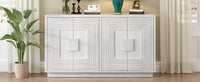 Vintage Distressed 4 Door Sideboard With Adjustable Shelves And Geometric Pattern For Dining Room, Kitchen And Living Room Antique White Antique White Solid Wood Mdf